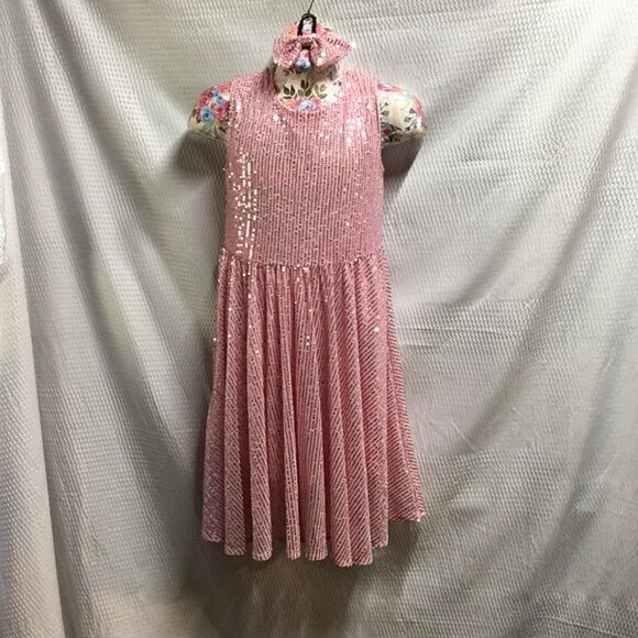 ✨ Mebius Full Sequin Pink Dress w/ Matching Bow – Girls Size 10Y - Picture 1 of 8